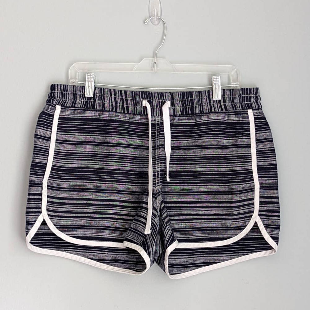 ATHLETA Linen Navy Blue Jacquard Sandbar Shortie Shorts Size 12